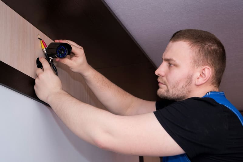 An alarm technician at work