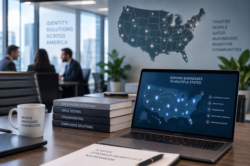 Licensing applications for several states laid out on a desk beside fingerprint cards